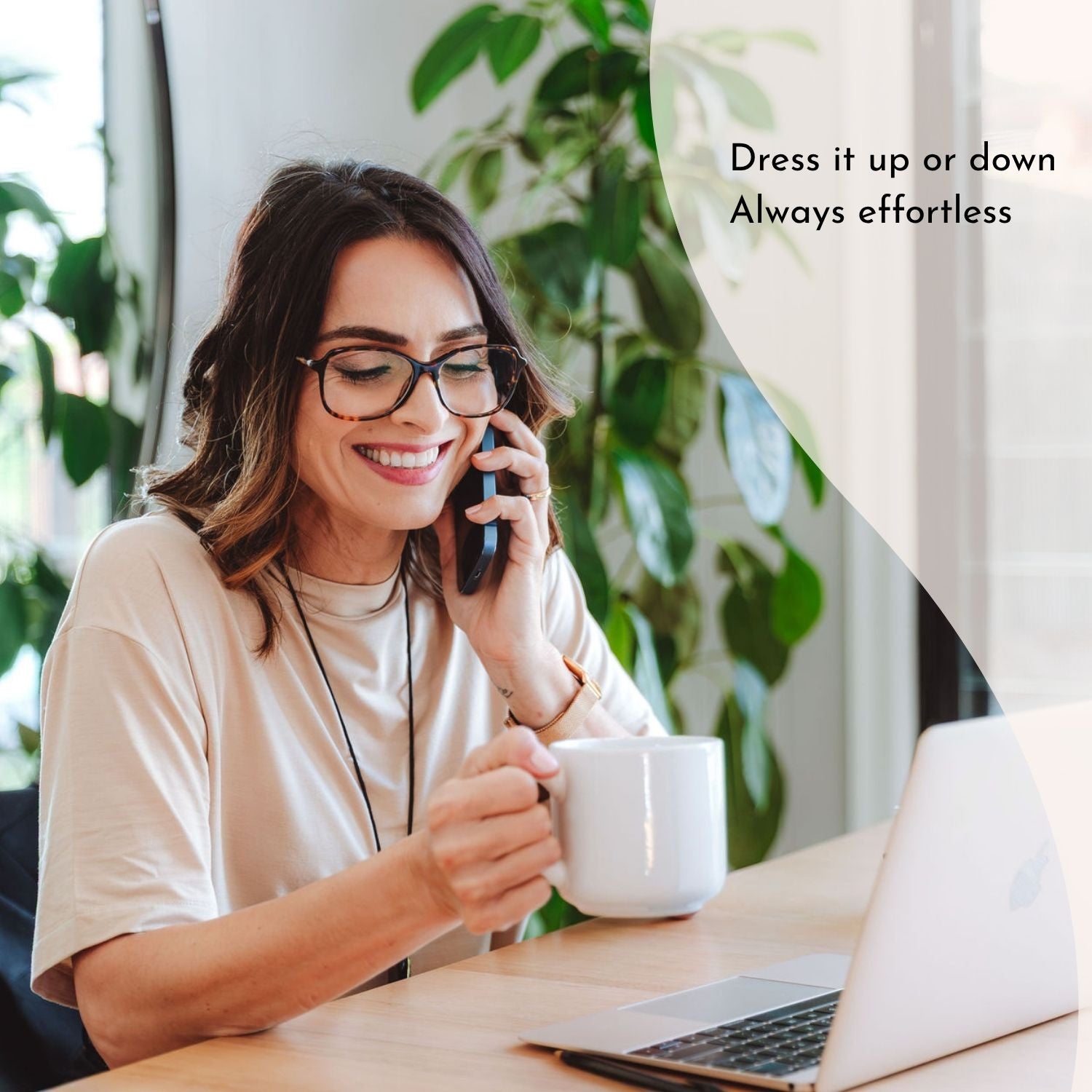 Lyvora Sand Drift Breeze Tee styled casually at home for effortless comfort.