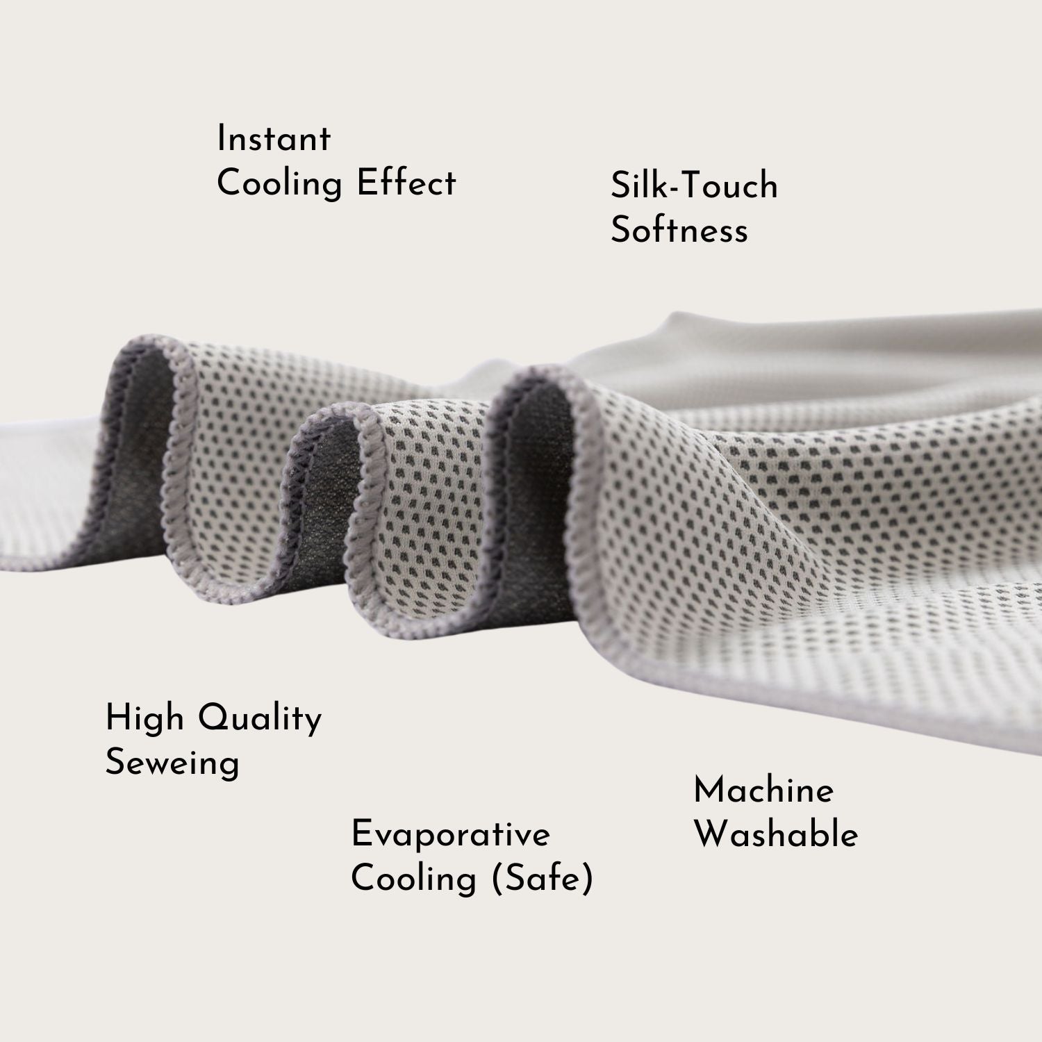 Fabric close-up highlighting high-quality stitching and silk-touch softness.