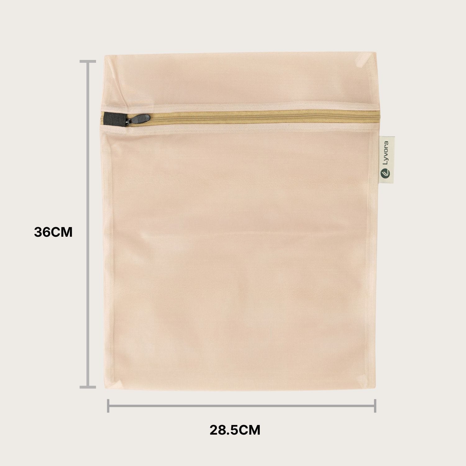 Lyvora Laundry Care Bag size guide showing 36cm height and 28.5cm width