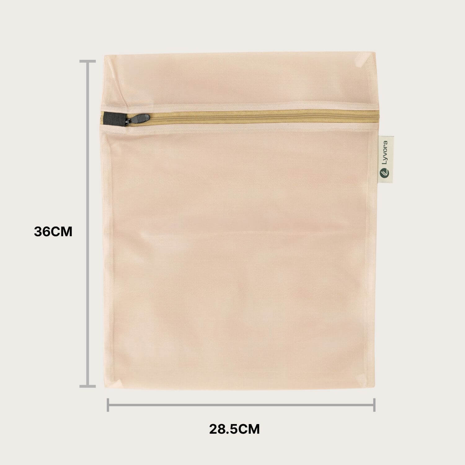 Lyvora laundry care bag showing product dimensions and size details
