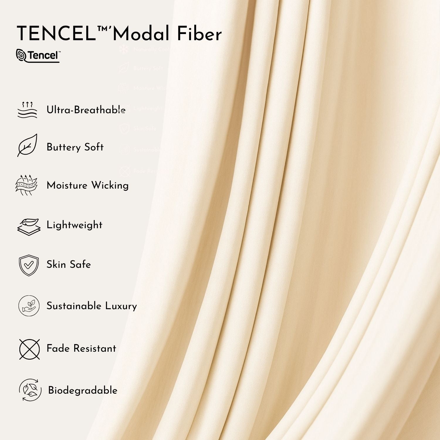 TENCEL™ Modal fabric benefits — breathable, buttery soft, eco-friendly, and skin-safe.